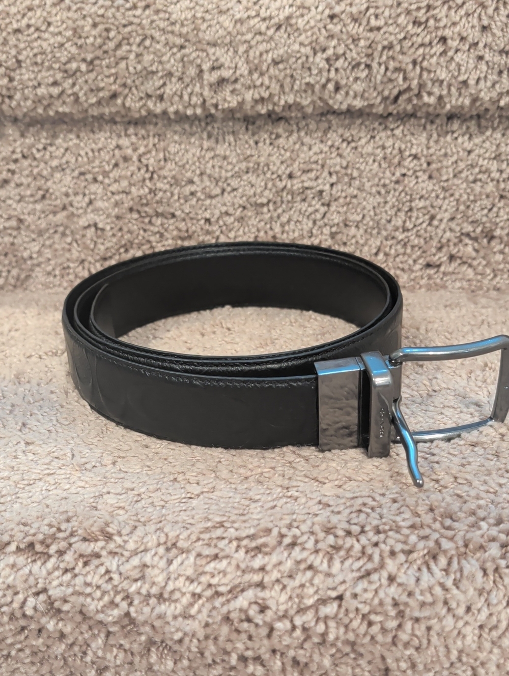 Coach Black Leather Men's Belt with Silver-Tone Buckle
